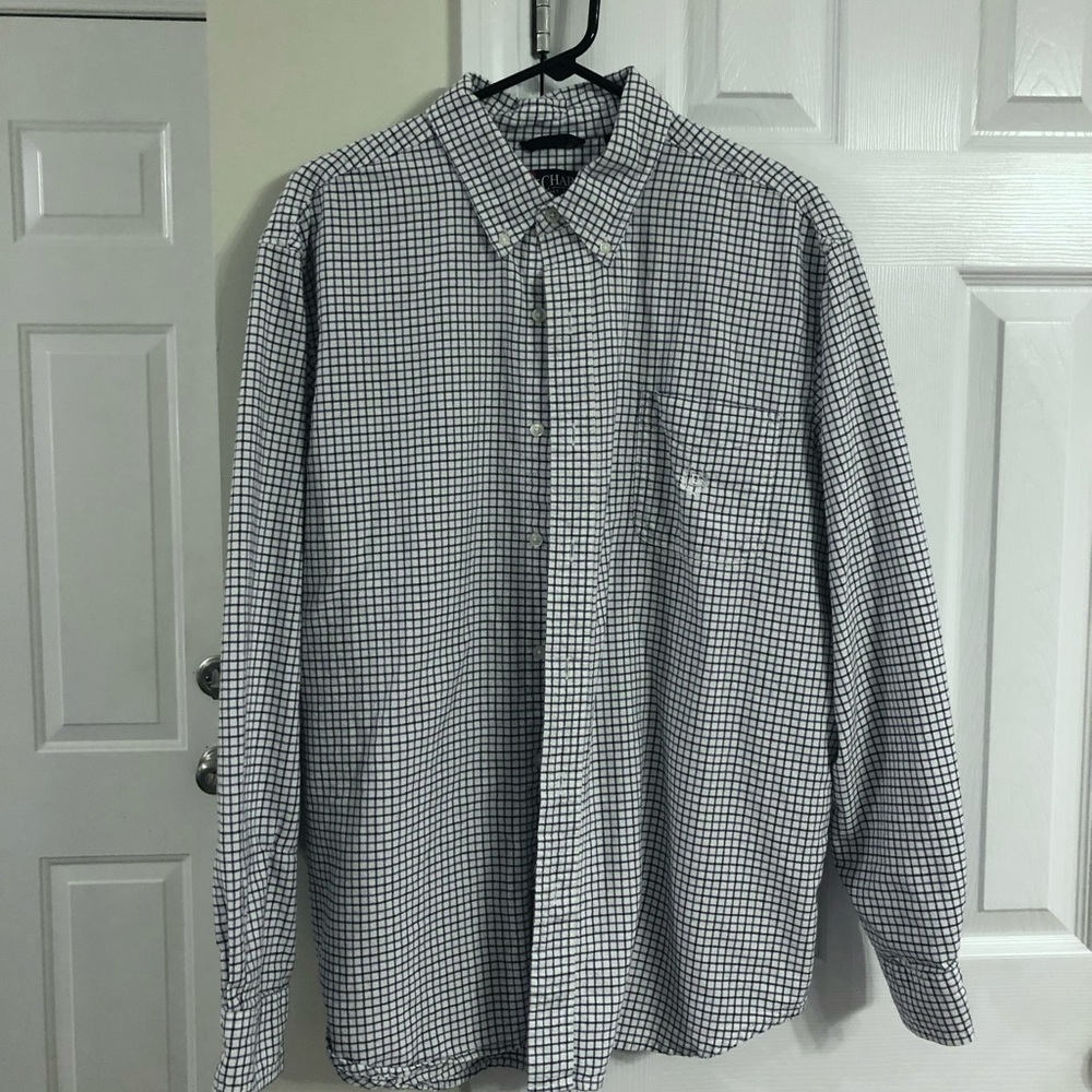 Chaps White and Blue Checked Dress Shirt